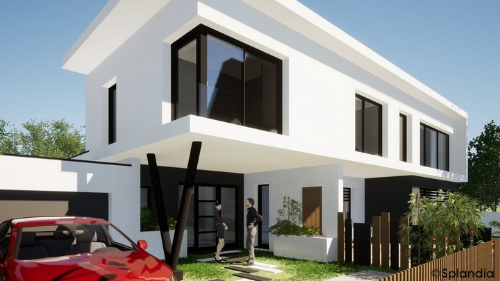 Maison contemporaine avec grande baie vitrée